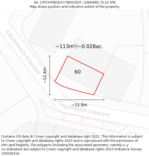60, CATCHFRENCH CRESCENT, LISKEARD, PL14 3FB: Plot and title map