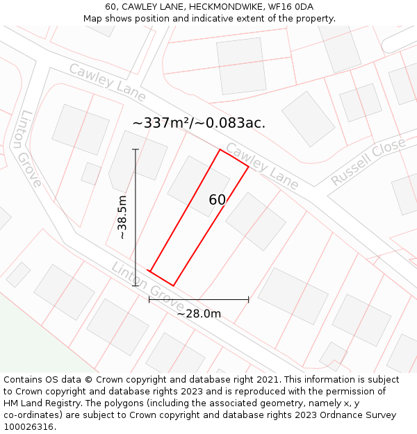 60, CAWLEY LANE, HECKMONDWIKE, WF16 0DA: Plot and title map