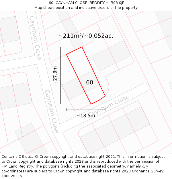 60, CAYNHAM CLOSE, REDDITCH, B98 0JF: Plot and title map