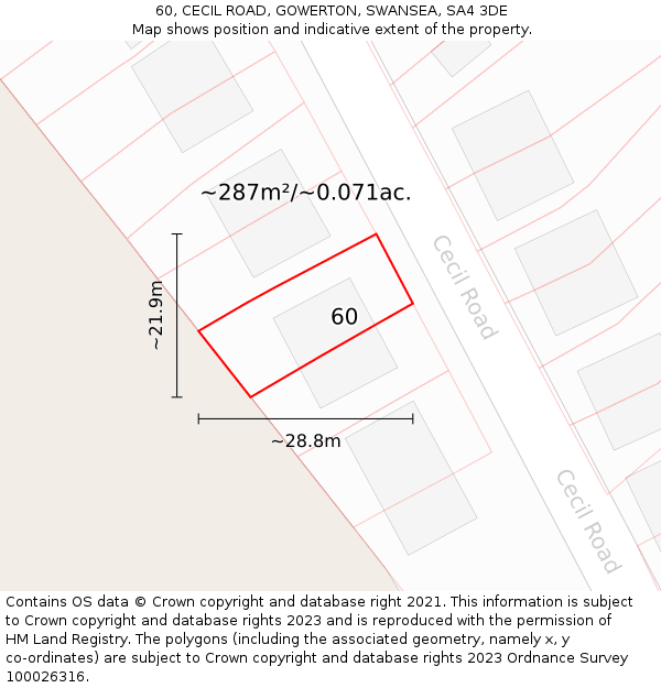 60, CECIL ROAD, GOWERTON, SWANSEA, SA4 3DE: Plot and title map