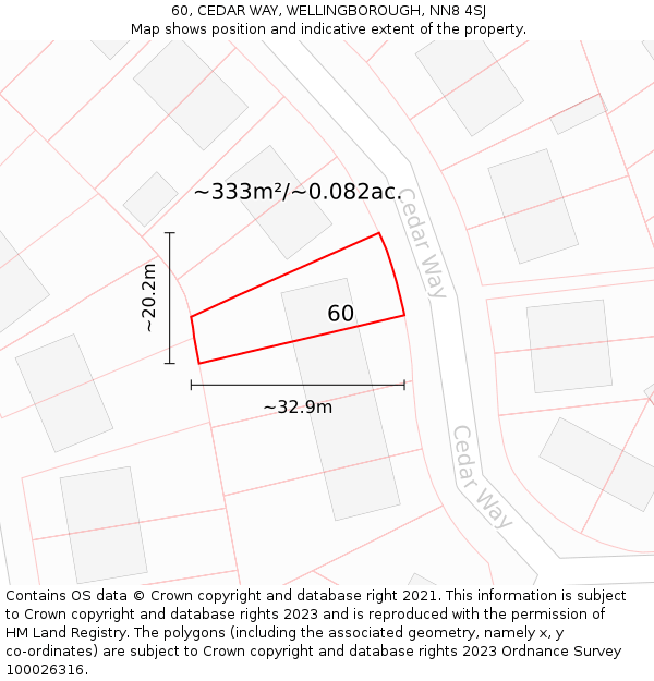 60, CEDAR WAY, WELLINGBOROUGH, NN8 4SJ: Plot and title map