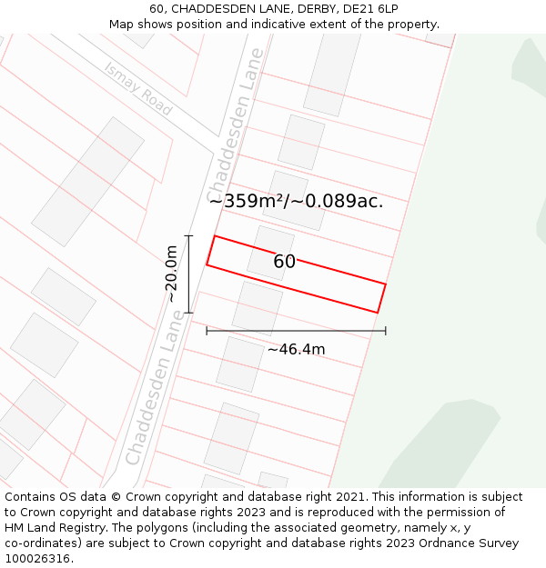60, CHADDESDEN LANE, DERBY, DE21 6LP: Plot and title map