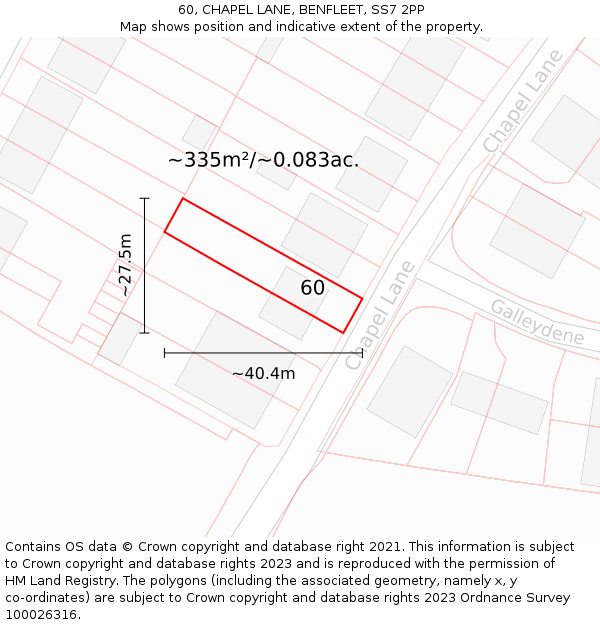 60, CHAPEL LANE, BENFLEET, SS7 2PP: Plot and title map