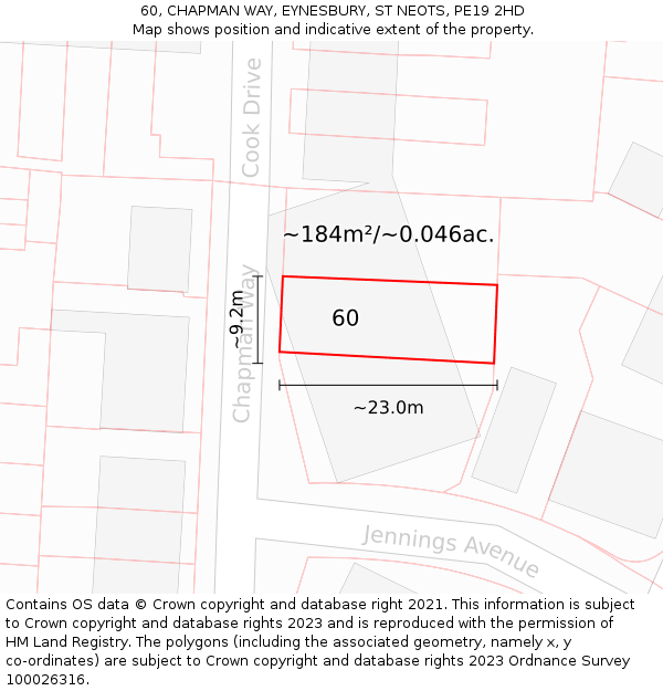 60, CHAPMAN WAY, EYNESBURY, ST NEOTS, PE19 2HD: Plot and title map
