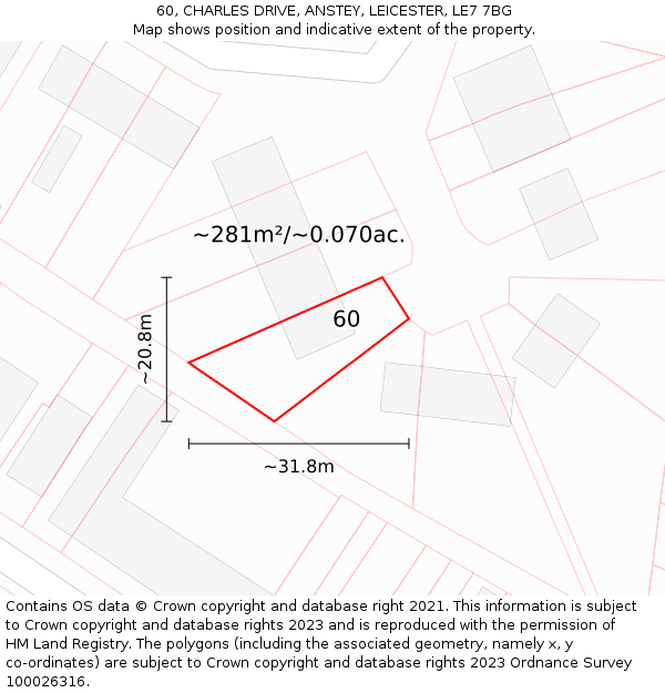 60, CHARLES DRIVE, ANSTEY, LEICESTER, LE7 7BG: Plot and title map