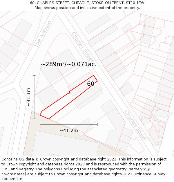 60, CHARLES STREET, CHEADLE, STOKE-ON-TRENT, ST10 1EW: Plot and title map