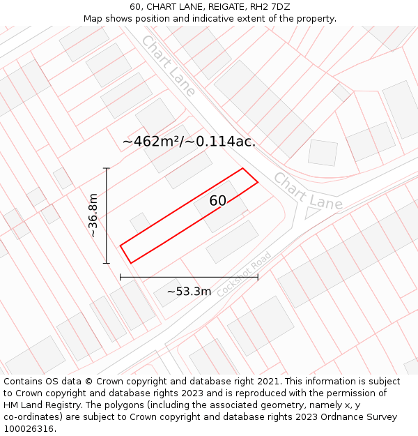 60, CHART LANE, REIGATE, RH2 7DZ: Plot and title map