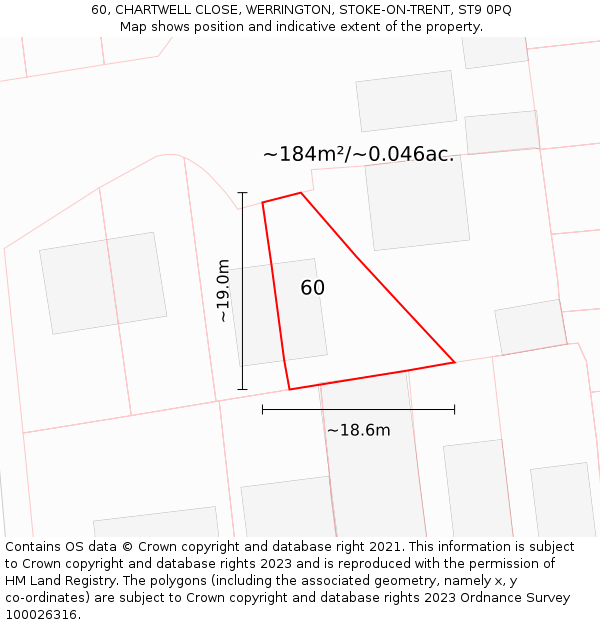 60, CHARTWELL CLOSE, WERRINGTON, STOKE-ON-TRENT, ST9 0PQ: Plot and title map