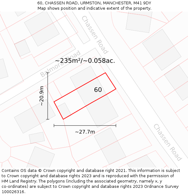 60, CHASSEN ROAD, URMSTON, MANCHESTER, M41 9DY: Plot and title map