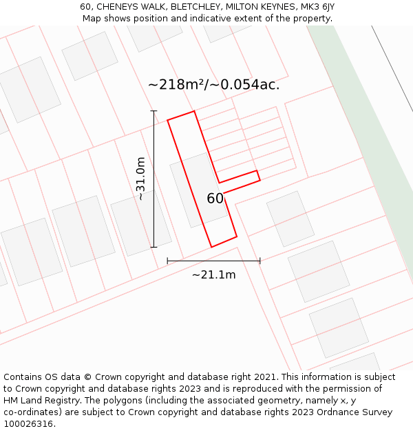 60, CHENEYS WALK, BLETCHLEY, MILTON KEYNES, MK3 6JY: Plot and title map