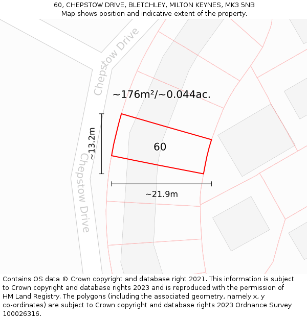 60, CHEPSTOW DRIVE, BLETCHLEY, MILTON KEYNES, MK3 5NB: Plot and title map