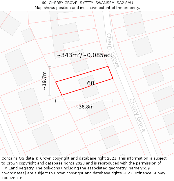 60, CHERRY GROVE, SKETTY, SWANSEA, SA2 8AU: Plot and title map