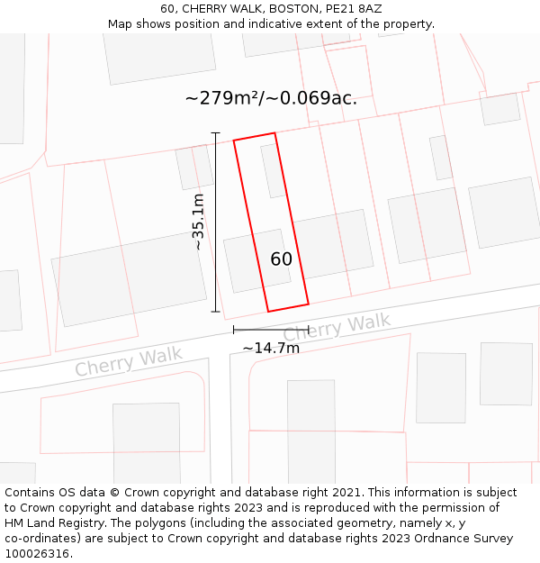 60, CHERRY WALK, BOSTON, PE21 8AZ: Plot and title map