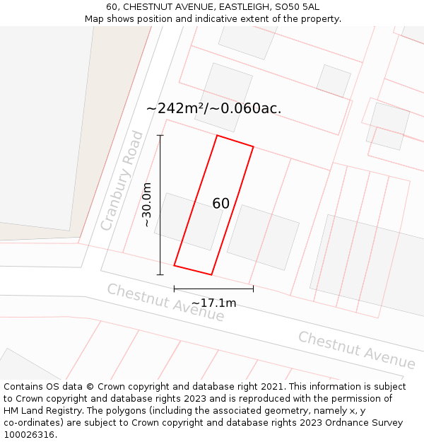 60, CHESTNUT AVENUE, EASTLEIGH, SO50 5AL: Plot and title map