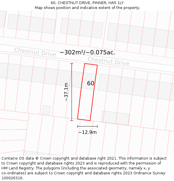 60, CHESTNUT DRIVE, PINNER, HA5 1LY: Plot and title map