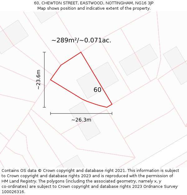 60, CHEWTON STREET, EASTWOOD, NOTTINGHAM, NG16 3JP: Plot and title map
