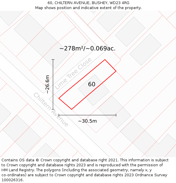 60, CHILTERN AVENUE, BUSHEY, WD23 4RG: Plot and title map