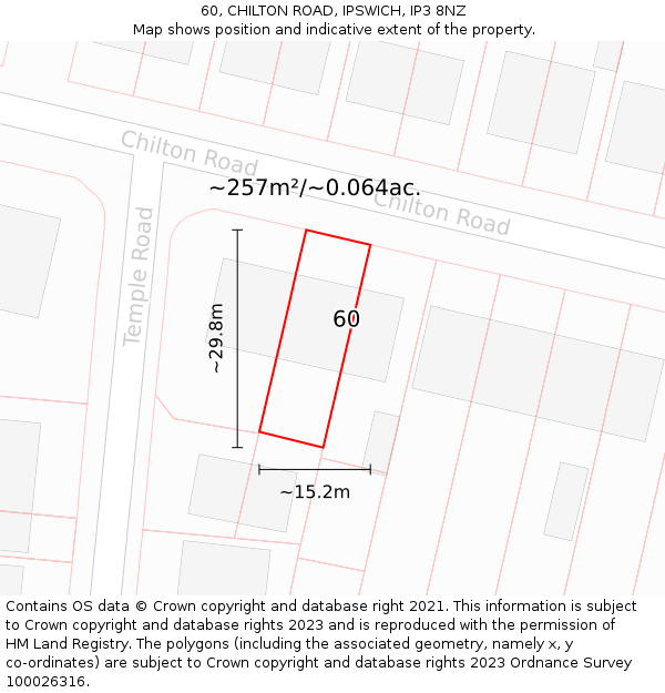 60, CHILTON ROAD, IPSWICH, IP3 8NZ: Plot and title map
