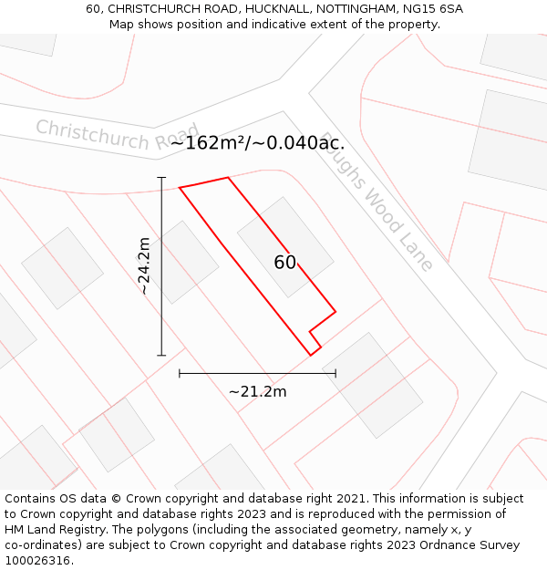 60, CHRISTCHURCH ROAD, HUCKNALL, NOTTINGHAM, NG15 6SA: Plot and title map