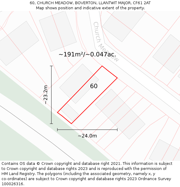 60, CHURCH MEADOW, BOVERTON, LLANTWIT MAJOR, CF61 2AT: Plot and title map