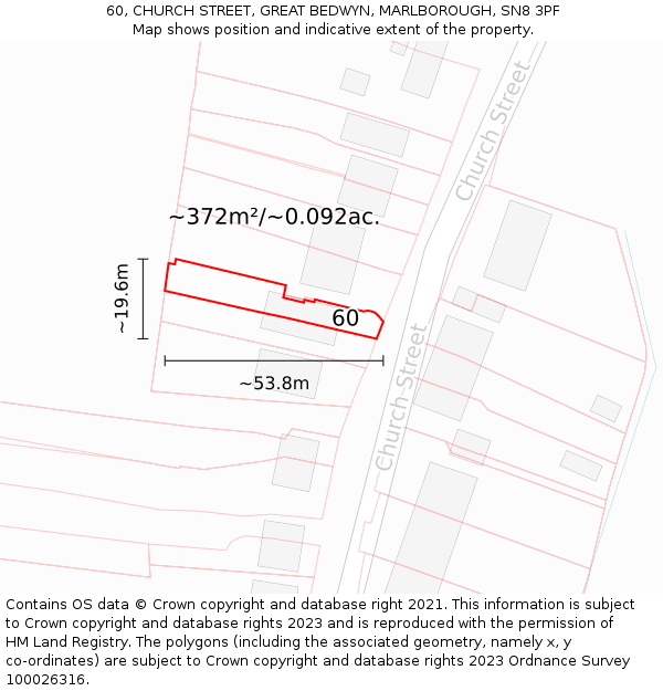 60, CHURCH STREET, GREAT BEDWYN, MARLBOROUGH, SN8 3PF: Plot and title map