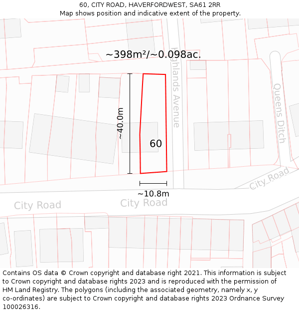 60, CITY ROAD, HAVERFORDWEST, SA61 2RR: Plot and title map