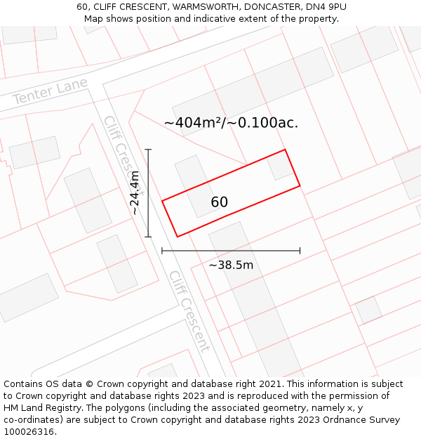 60, CLIFF CRESCENT, WARMSWORTH, DONCASTER, DN4 9PU: Plot and title map