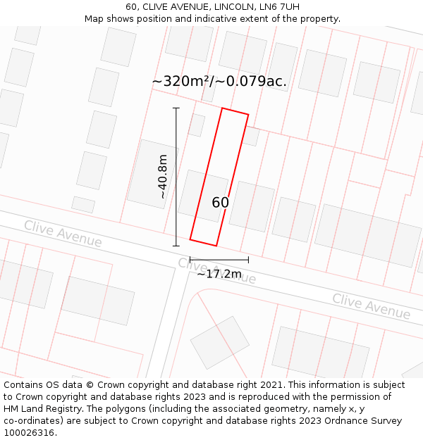 60, CLIVE AVENUE, LINCOLN, LN6 7UH: Plot and title map