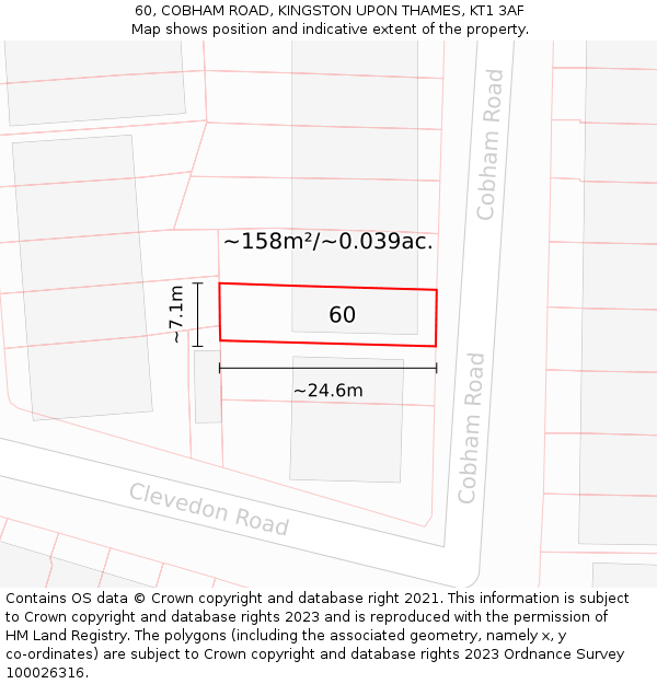 60, COBHAM ROAD, KINGSTON UPON THAMES, KT1 3AF: Plot and title map