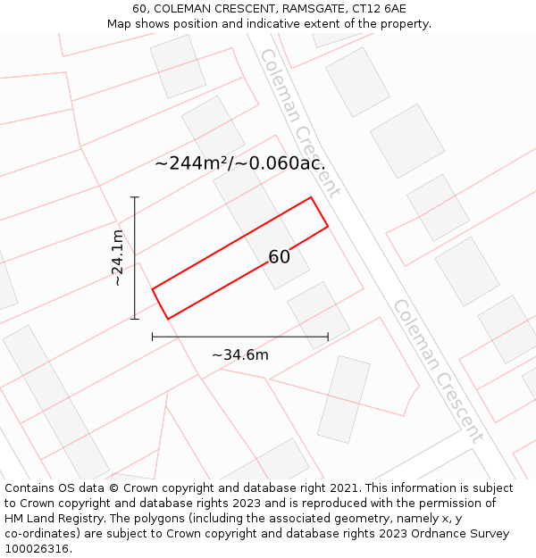 60, COLEMAN CRESCENT, RAMSGATE, CT12 6AE: Plot and title map