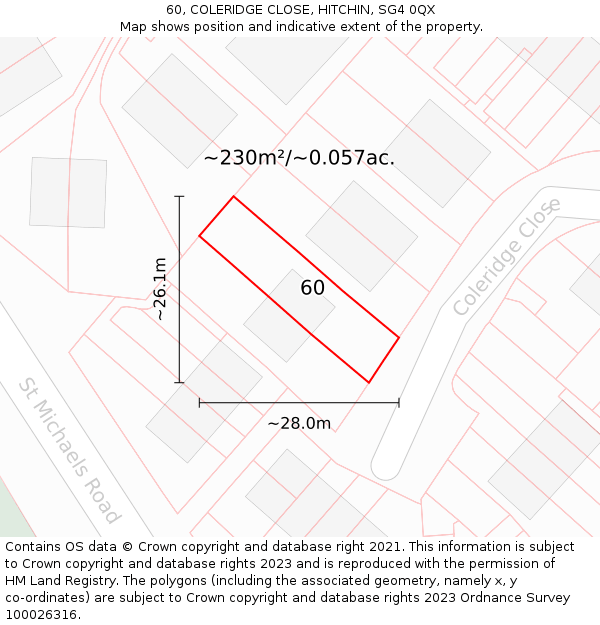 60, COLERIDGE CLOSE, HITCHIN, SG4 0QX: Plot and title map