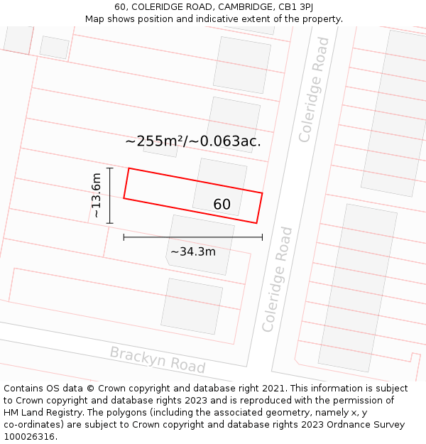 60, COLERIDGE ROAD, CAMBRIDGE, CB1 3PJ: Plot and title map