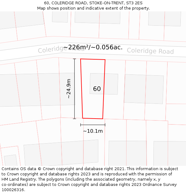 60, COLERIDGE ROAD, STOKE-ON-TRENT, ST3 2ES: Plot and title map