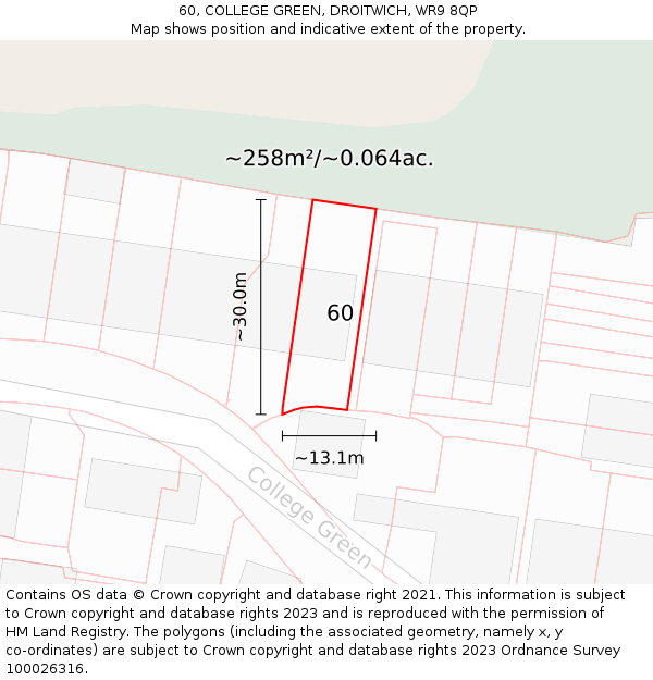 60, COLLEGE GREEN, DROITWICH, WR9 8QP: Plot and title map