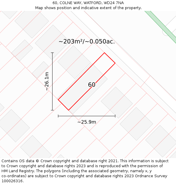60, COLNE WAY, WATFORD, WD24 7NA: Plot and title map