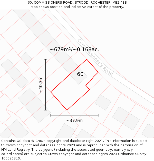60, COMMISSIONERS ROAD, STROOD, ROCHESTER, ME2 4EB: Plot and title map