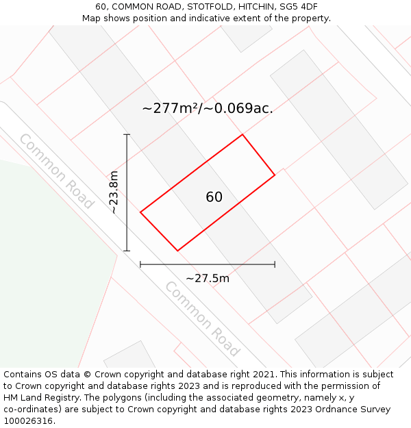 60, COMMON ROAD, STOTFOLD, HITCHIN, SG5 4DF: Plot and title map