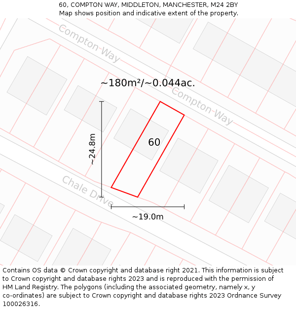 60, COMPTON WAY, MIDDLETON, MANCHESTER, M24 2BY: Plot and title map