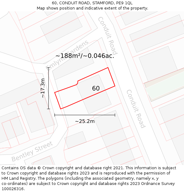 60, CONDUIT ROAD, STAMFORD, PE9 1QL: Plot and title map