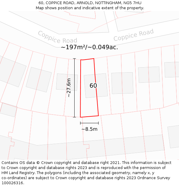 60, COPPICE ROAD, ARNOLD, NOTTINGHAM, NG5 7HU: Plot and title map
