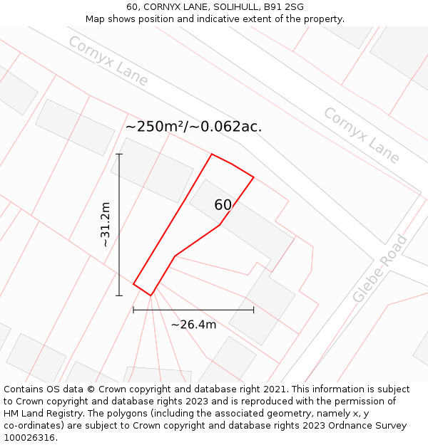 60, CORNYX LANE, SOLIHULL, B91 2SG: Plot and title map