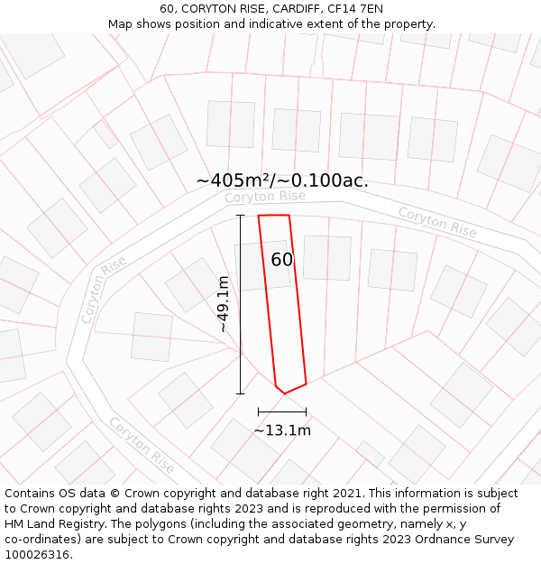 60, CORYTON RISE, CARDIFF, CF14 7EN: Plot and title map