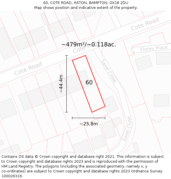 60, COTE ROAD, ASTON, BAMPTON, OX18 2DU: Plot and title map