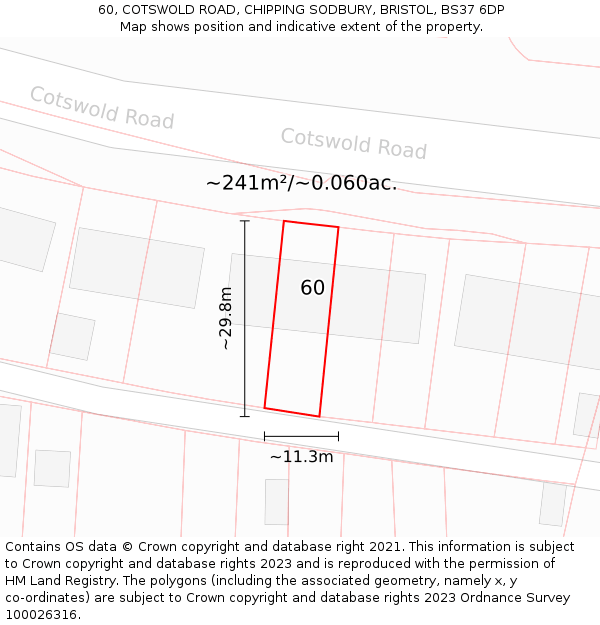 60, COTSWOLD ROAD, CHIPPING SODBURY, BRISTOL, BS37 6DP: Plot and title map