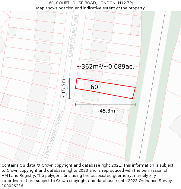 60, COURTHOUSE ROAD, LONDON, N12 7PJ: Plot and title map