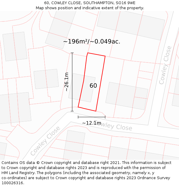 60, COWLEY CLOSE, SOUTHAMPTON, SO16 9WE: Plot and title map
