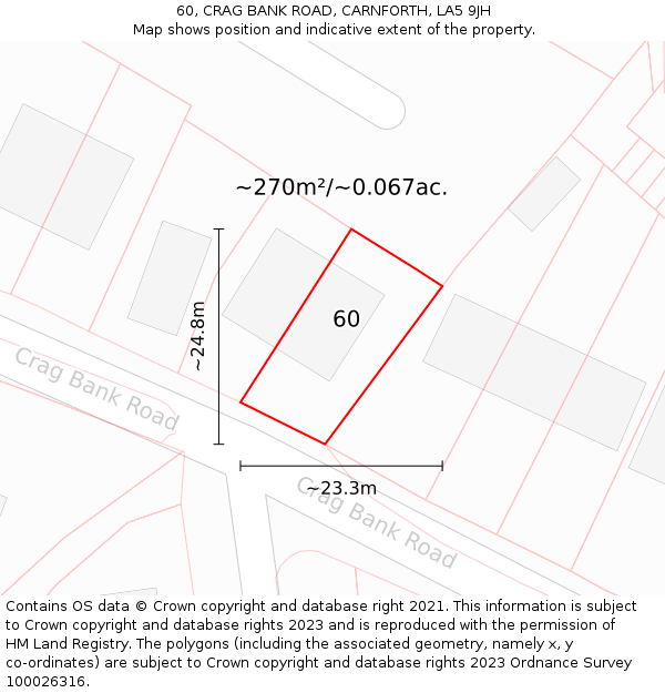 60, CRAG BANK ROAD, CARNFORTH, LA5 9JH: Plot and title map
