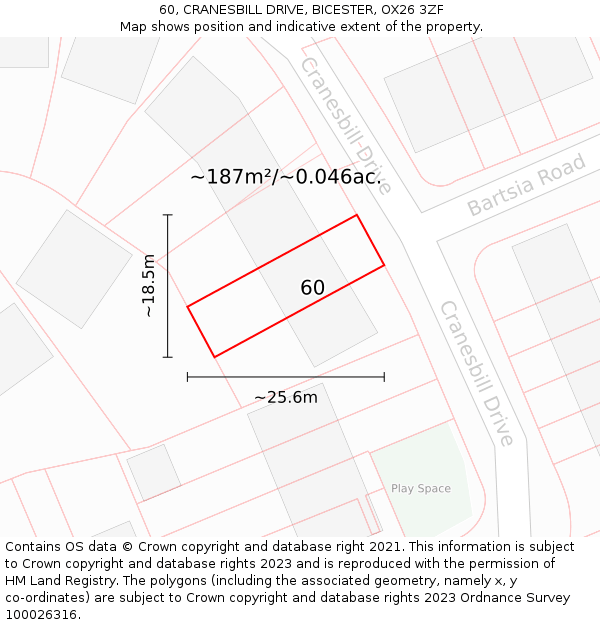 60, CRANESBILL DRIVE, BICESTER, OX26 3ZF: Plot and title map