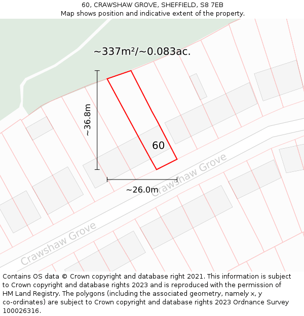 60, CRAWSHAW GROVE, SHEFFIELD, S8 7EB: Plot and title map