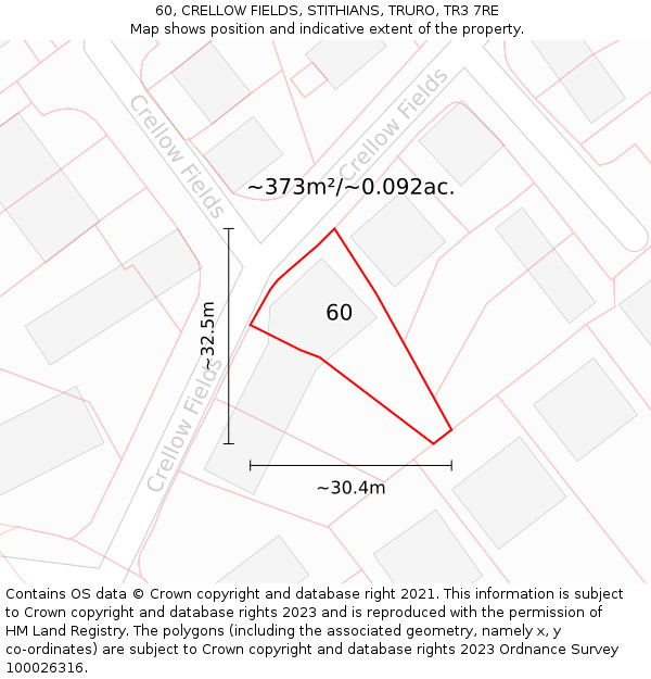 60, CRELLOW FIELDS, STITHIANS, TRURO, TR3 7RE: Plot and title map